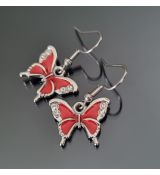 Náušnice barevné přívěškové - motýlek červený