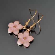 Náušnice barevné přívěškové - sakura růžová GOLD