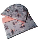 Sada dětská čepice + nákrčník MYŠKY vel.48-53 cm