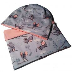Sada dětská čepice + nákrčník MYŠKY vel.48-53 cm