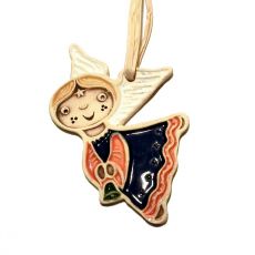 Keramická vánoční ozdoba - andílek letící modrý