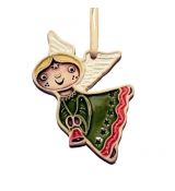 Keramická vánoční ozdoba - andílek letící zelený