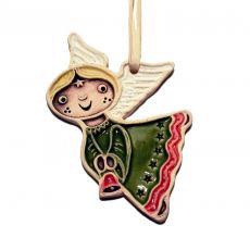 Keramická vánoční ozdoba - andílek letící zelený