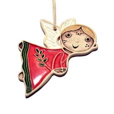 Keramická vánoční ozdoba - andílek letící červený