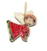 Keramická vánoční ozdoba - andílek letící červený flétna