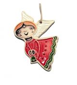 Keramická vánoční ozdoba - andílek letící červený zvonek