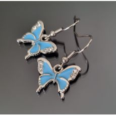 Náušnice barevné přívěškové - motýlek modrý
