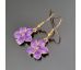 Náušnice barevné přívěškové - sakura fialová GOLD