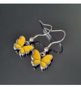 Náušnice barevné přívěškové - motýlek mini žlutý