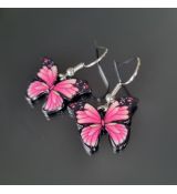 Náušnice barevné přívěškové - motýl color růžový