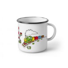 Smaltovaný hrneček 150 ml - vláčky