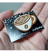 Brož dřevěná malovaná - kafíčko