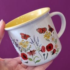 Hrneček keramický - letní kvítí a motýli