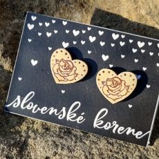Dřevěné malované náušnice - srdíčka růženka