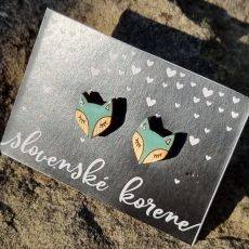 Dřevěné malované náušnice - liška malá mint