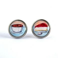 Náušnice nerez pecky - kafe a dortík