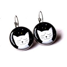 Náušnice nerez - bílá kočka