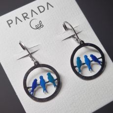 Náušnice smaltované - vlaštovky v kolečku