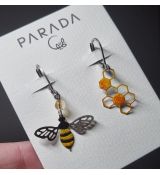 Náušnice smaltované - včela a plástve