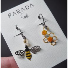 Náušnice smaltované - včela a plástve