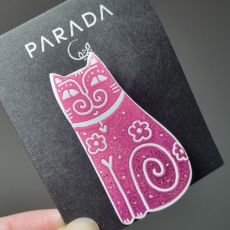 Brož smaltovaná - kocour růžovofialový