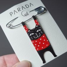 Brož smaltovaná - kočka houpací puntík