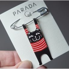 Brož smaltovaná - kočka houpací proužek