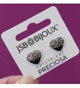 Náušnice Crystals by Preciosa srdíčka - Jet/Chrystal