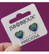 Náušnice Crystals by Preciosa srdíčka - Peridot/Aqua/Sapphire