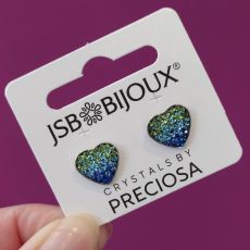 Náušnice Crystals by Preciosa srdíčka - Peridot/Aqua/Sapphire