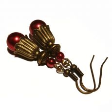 Náušnice perličky vintage G - červené