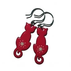 Náušnice smaltované - kočky červené